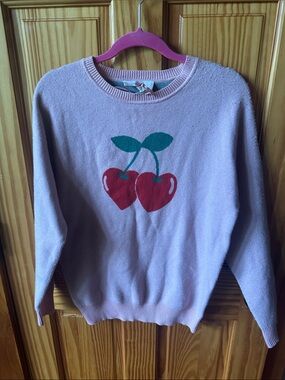 Pink Rose Light Pink Crewneck Sweater with Cherry Graphic Small NWT